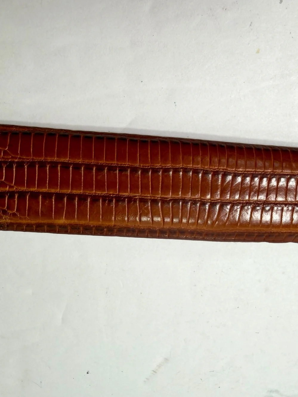 Vintage Italian Calfskin Leather Ranger Belt 38 Lizard Embossed Cognac Brown Y2K
